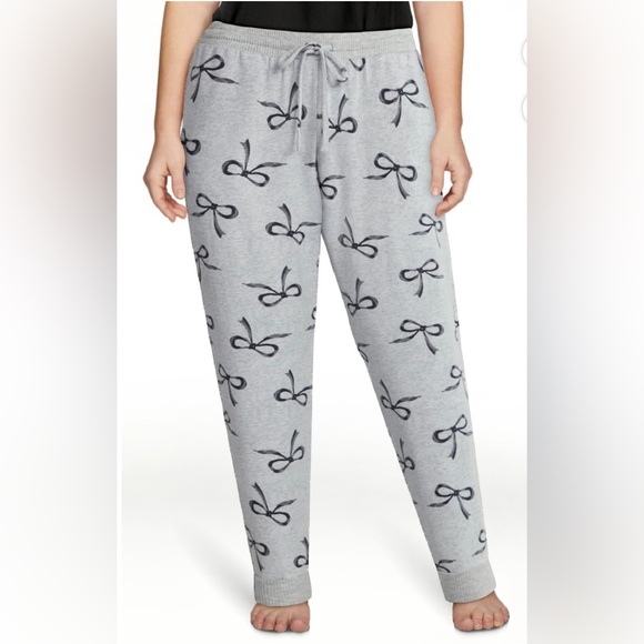 Women’s Joyspun LightGray&Steel Blue Bow Print Hacci Knit Sleep Joggers. Size 2X - Picture 2 of 4